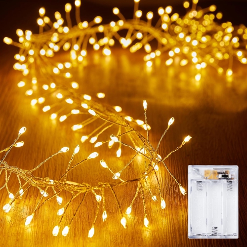 HTUTWOO  9.8Feet Battery Operated Fairy Lights, 100Leds Firecracker String Lights Waterproof Wire Starry Firefly Lights In Silver