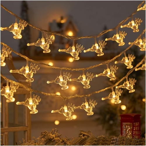 HTUTWOO  Led Christmas Lights String Snow Elk Christmas Tree String Lights Christmas Decorated Small Colored Flashing Lights (32.81 Ft 80 Lights Three