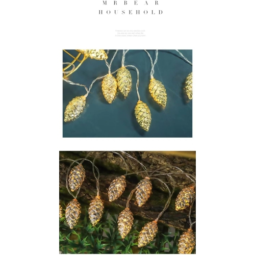 Jeu de 2 guirlandes de pommes de pin de Noël, guirlande d'automne LED 10 Baies argentées, décoration intérieure extérieure, 6,5 pi