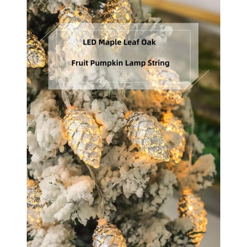 Jeu de 2 guirlandes de pommes de pin de Noël, guirlande d'automne LED 10 Baies argentées, décoration intérieure extérieure, 6,5 pi