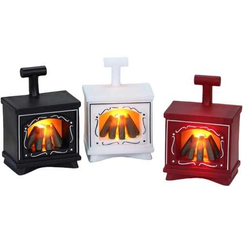 OLLNY DECOR  3 PCs Led Miniature Luminous Fireplace Lights, Home Interior Decoration Ornament, Doll Furniture, Black, Red In White