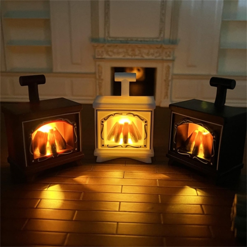3 Pcs LED Miniature Luminous Fireplace Lights, Home Interior Decoration Ornament, Doll Furniture, Black, Red, White
