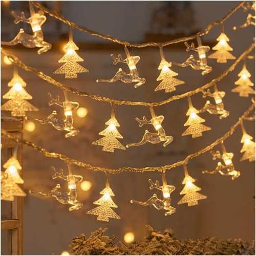Guirlande de lumières de Noël en forme de wapiti des neiges de LED, petites lumières de Noël décorées et clignotantes colorées