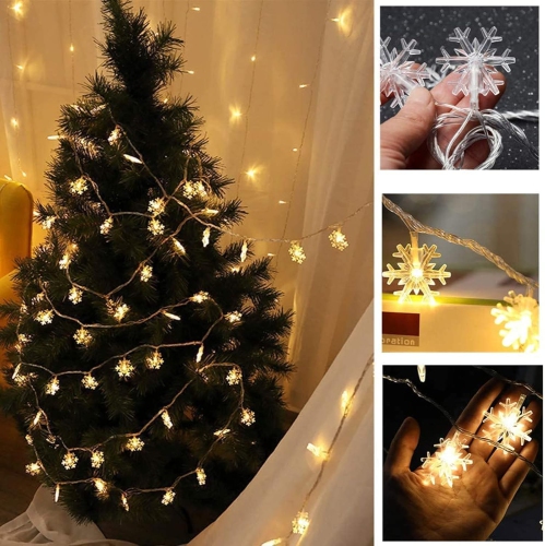 Christmas Lights, Snowflake String Lights 19.6 ft 40 LED Fairy Lights Battery Operated Waterproof