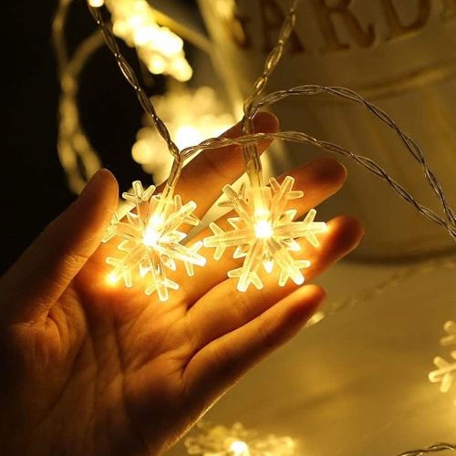 Christmas Lights, Snowflake String Lights 19.6 ft 40 LED Fairy Lights Battery Operated Waterproof