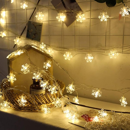 Christmas Lights, Snowflake String Lights 19.6 ft 40 LED Fairy Lights Battery Operated Waterproof