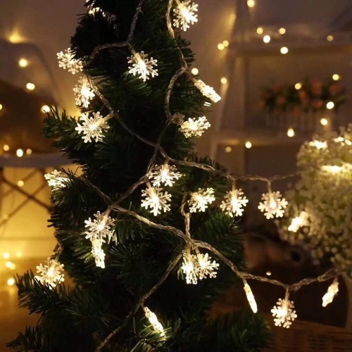 Christmas Lights, Snowflake String Lights 19.6 ft 40 LED Fairy Lights Battery Operated Waterproof