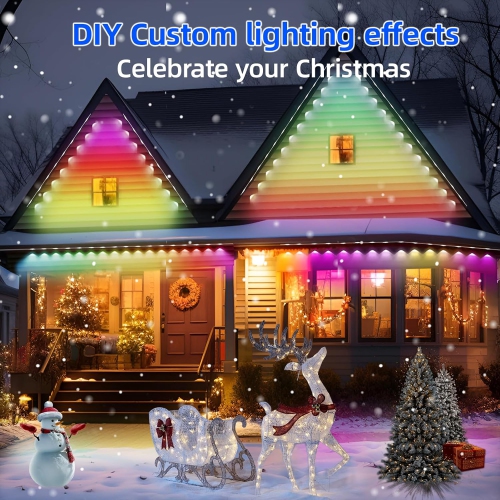 Permanent Outdoor Lights Pro, 100ft with 72 RGB LED Lights for Daily and Accent Lighting, IP65 Waterproof Eaves String Lights with App & Remote,Smart