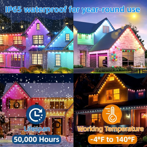 Permanent Outdoor Lights Pro, 100ft with 72 RGB LED Lights for Daily and Accent Lighting, IP65 Waterproof Eaves String Lights with App & Remote,Smart
