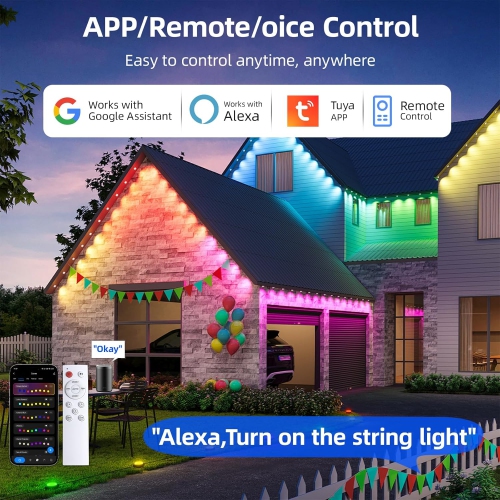 Permanent Outdoor Lights Pro, 100ft with 72 RGB LED Lights for Daily and Accent Lighting, IP65 Waterproof Eaves String Lights with App & Remote,Smart