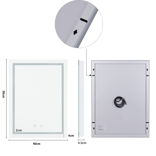 UNHO  16X20 Inch Illuminated Led Bathroom Mirror Wall Mounted Mirror \w 3 Lighting Colors Anti-Fog Smart Touch Memory Function Backlit Vanity Makeup