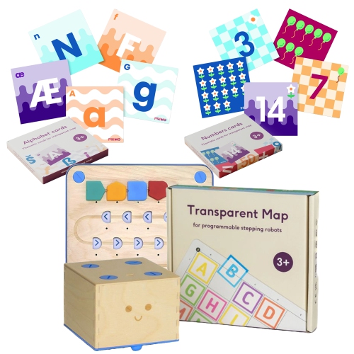 Primo Cubetto Coding Robot with Transparent Mat 6x6, Thematic Number Cards, and Thematic Alphabet Cards Basic Bundle Pack - STEM Programming