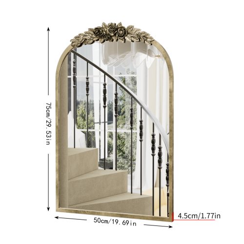 UNHO  20X30 Inch Antique Traditional Retro Arched Mirror Baroque Inspired Ornate Carved Applique Leaning Hanging Mounted Mirror Wall Home Decor For