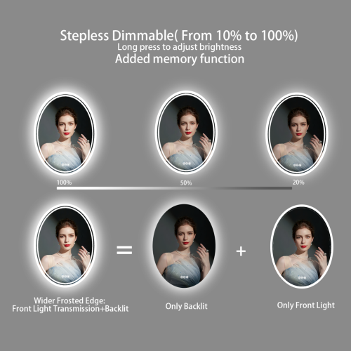 24x32 Inch Oval Wall Mount LED Illuminated Bathroom Backlit Mirror Makeup Shaving Mirror with 3 Lights Memory Function Touch Button Anti-fog