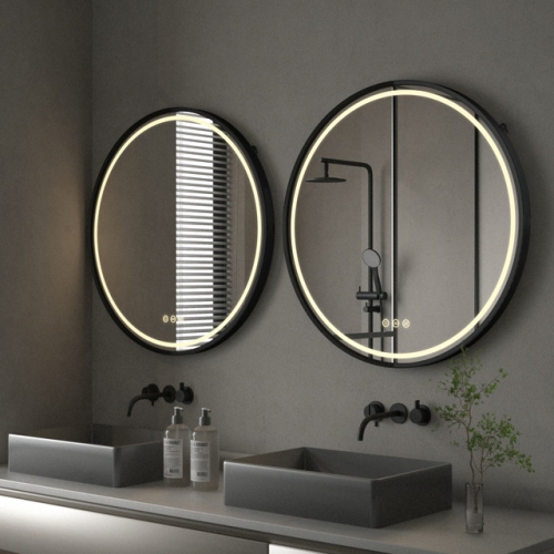 24 Inch Round LED Illuminated Lighted Bathroom Mirror Hanging Makeup Mirror with Light Memory Anti-fog Smart Touch 3 Dimmable Colors for Livingroom