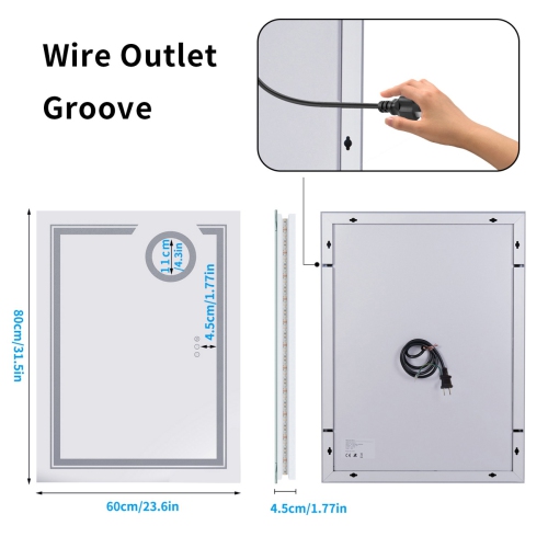 UNHO  24X32 Inch Led Dimmable Bathroom Mirror Backlit Front Lighted Wall Vanity Mirror \w 3X Magnifying, Smart Touch, 3 Lighting Colors, Memory