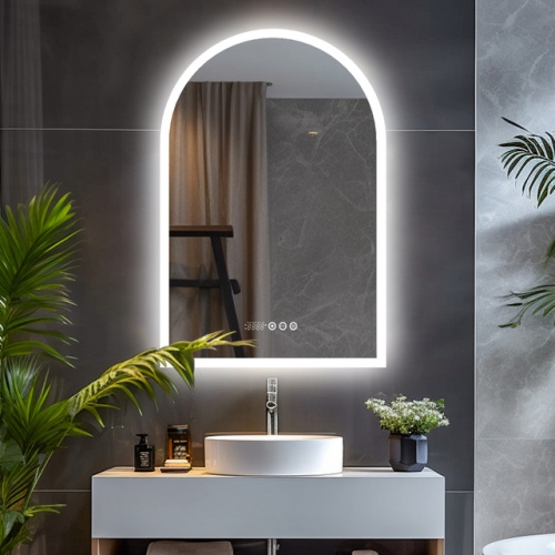 24x36 Inch Arch LED Bathroom Mirror 3 Colours Backlit Light Anti-fog Vanity Wall Mirror with Smart Touch Switch Memory Function Makeup Silver Mirror