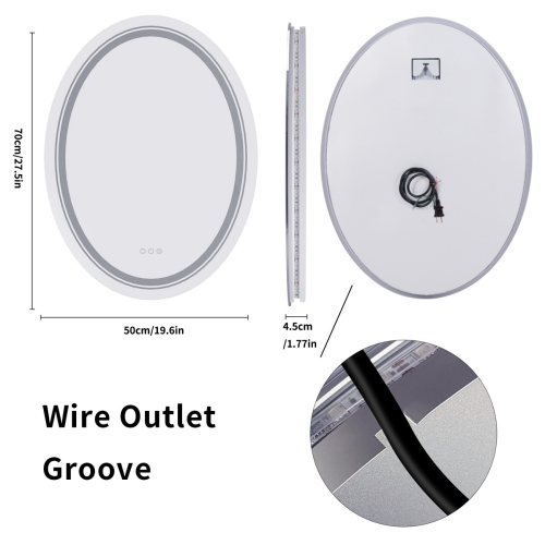 20x28 Inch Oval Bathroom Mirror 3 Lights Memory Function Smart Touch Sensor Anti-fog Makeup Mirror with Backlit Front Lighted