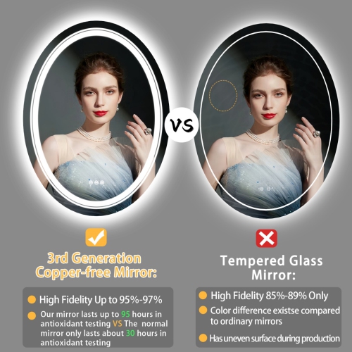 20x28 Inch Oval Bathroom Mirror 3 Lights Memory Function Smart Touch Sensor Anti-fog Makeup Mirror with Backlit Front Lighted