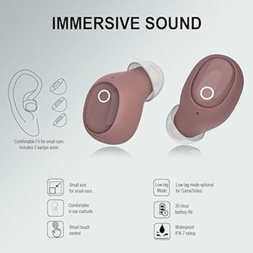 eleror Wireless Earbuds for Small Ears Women Men, Purple Bluetooth Earbuds for Small Ear Canals, Mini Ear Buds Wireless Bluetooth Earphone for