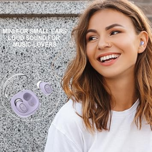 eleror Wireless Earbuds for Small Ears Women Men, Purple Bluetooth Earbuds for Small Ear Canals, Mini Ear Buds Wireless Bluetooth Earphone for