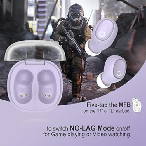 eleror Wireless Earbuds for Small Ears Women Men, Purple Bluetooth Earbuds for Small Ear Canals, Mini Ear Buds Wireless Bluetooth Earphone for
