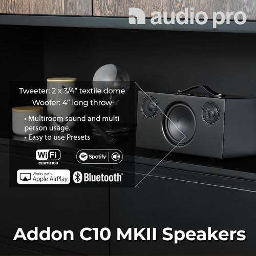 Audio Pro C10 MKII Haut-parleur sans fil supplémentaire&nbsp;: Son haute fidélité, Bluetooth, Wi-Fi, AirPlay 2, Chromecast, Spotify Connect,