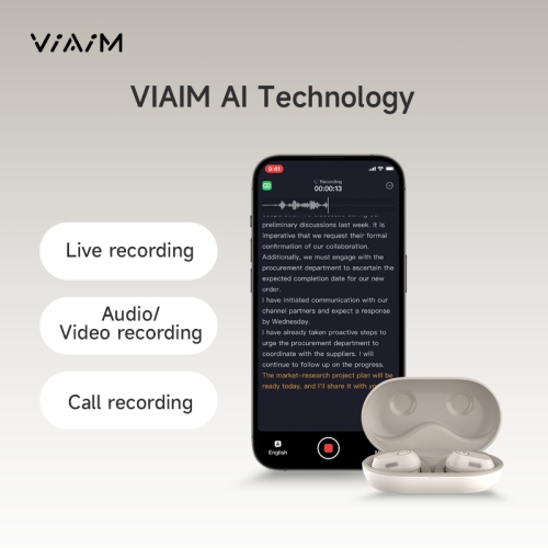 viaim Air – Lightweight Open-Ear Wireless Earbuds with AI Note Taking & Translation for Workouts, Meetings, Voice recorder - Sandstone White