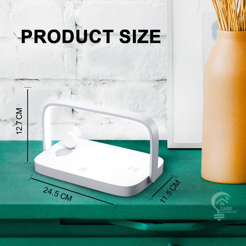 Zare Bedroom Lamp with 3-in-1 Wireless Charger & Built-in Apple Watch Charger 2.5W, 15W LED Desk Lamp with USB Charging Port, Night Table Lamp with 3