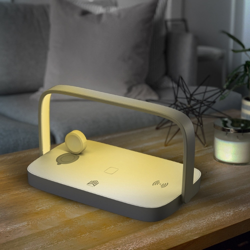 Zare Bedroom Lamp with 3-in-1 Wireless Charger & Built-in Apple Watch Charger 2.5W, 15W LED Desk Lamp with USB Charging Port, Night Table Lamp with 3