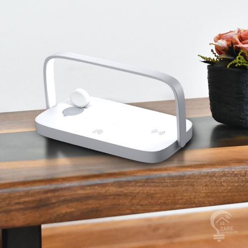 Zare Bedroom Lamp with 3-in-1 Wireless Charger & Built-in Apple Watch Charger 2.5W, 15W LED Desk Lamp with USB Charging Port, Night Table Lamp with 3