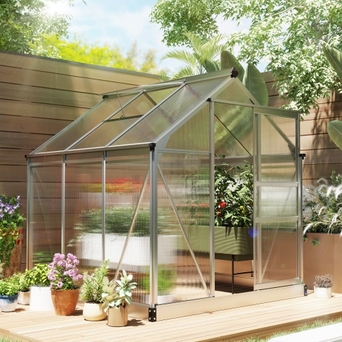 Greenhouse en polycarbonate Outsunny, 6 x 6 x 6,6 pi, ensemble de maison verte, plantes cultivées, cadre en feuille en aluminium galvanisé avec
