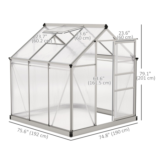 Greenhouse en polycarbonate Outsunny, 6 x 6 x 6,6 pi, ensemble de maison verte, plantes cultivées, cadre en feuille en aluminium galvanisé avec