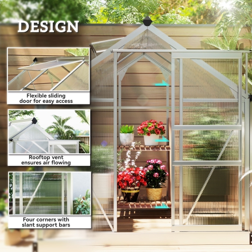 Greenhouse en polycarbonate Outsunny, 6 x 6 x 6,6 pi, ensemble de maison verte, plantes cultivées, cadre en feuille en aluminium galvanisé avec