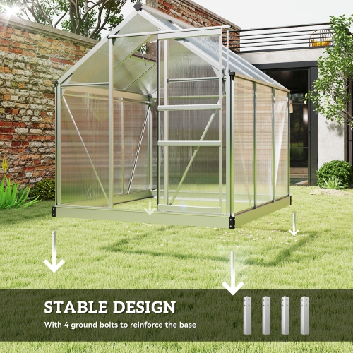 Greenhouse en polycarbonate Outsunny, 6 x 6 x 6,6 pi, ensemble de maison verte, plantes cultivées, cadre en feuille en aluminium galvanisé avec