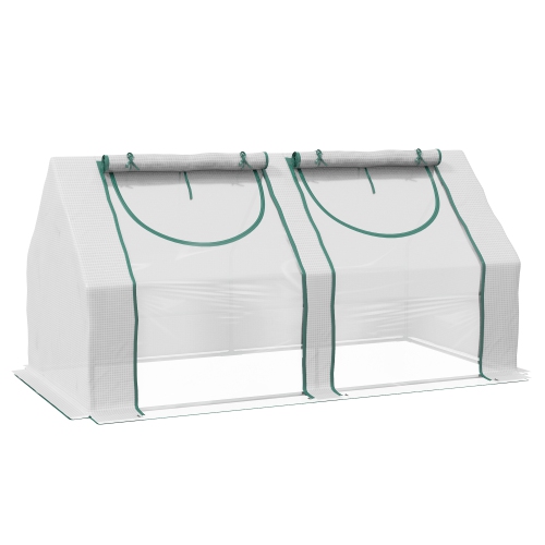 Mini serre portative Outsunny, 6 x 3 x 3 pi, ensemble maison verte jardin avec 2 couvercles en polyéthylène/plastique, cadre en acier et 2 fenêtres à