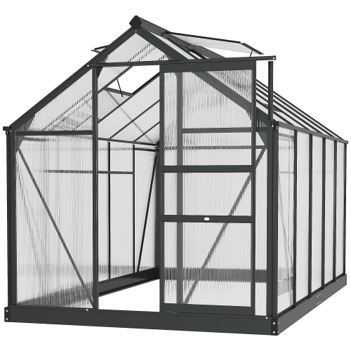 Outsunny 6' x 10' x 6.6' Polycarbonate Greenhouse, Walk-In Green House Kit Garden, Plants Grow, Galvanized Sheet Aluminum Frame with Rain Gutter,