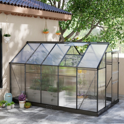 Outsunny 6' x 10' x 6.6' Polycarbonate Greenhouse, Walk-In Green House Kit Garden, Plants Grow, Galvanized Sheet Aluminum Frame with Rain Gutter,