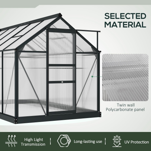 Outsunny 6' x 10' x 6.6' Polycarbonate Greenhouse, Walk-In Green House Kit Garden, Plants Grow, Galvanized Sheet Aluminum Frame with Rain Gutter,