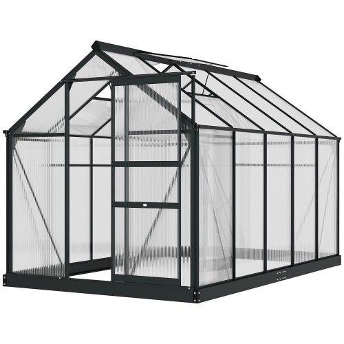 Outsunny 6' x 10' x 6.6' Polycarbonate Greenhouse, Walk-In Green House Kit Garden, Plants Grow, Galvanized Sheet Aluminum Frame with Rain Gutter,
