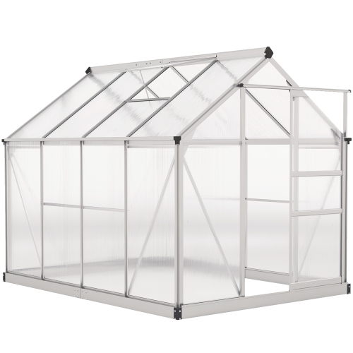 Greenhouse en polycarbonate Outsunny, 6 x 8 x 6,6 pi, ensemble de maison verte, plantes cultivées, cadre en feuille en aluminium galvanisé avec