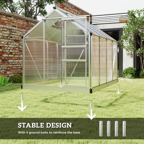 Greenhouse en polycarbonate Outsunny, 6 x 8 x 6,6 pi, ensemble de maison verte, plantes cultivées, cadre en feuille en aluminium galvanisé avec