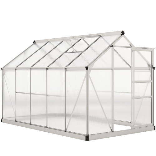 Outsunny 6' x 10' x 6.6' Polycarbonate Greenhouse, Walk-In Green House Kit Garden, Plants Grow, Galvanized Sheet Aluminum Frame with Rain Gutter,