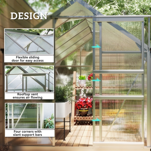 Outsunny 6' x 10' x 6.6' Polycarbonate Greenhouse, Walk-In Green House Kit Garden, Plants Grow, Galvanized Sheet Aluminum Frame with Rain Gutter,