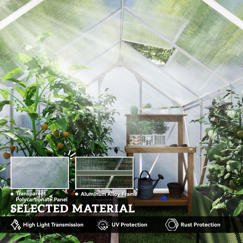 Outsunny 6' x 10' x 6.6' Polycarbonate Greenhouse, Walk-In Green House Kit Garden, Plants Grow, Galvanized Sheet Aluminum Frame with Rain Gutter,