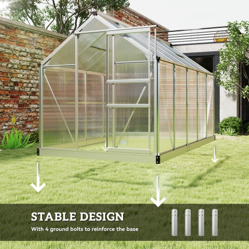 Outsunny 6' x 10' x 6.6' Polycarbonate Greenhouse, Walk-In Green House Kit Garden, Plants Grow, Galvanized Sheet Aluminum Frame with Rain Gutter,