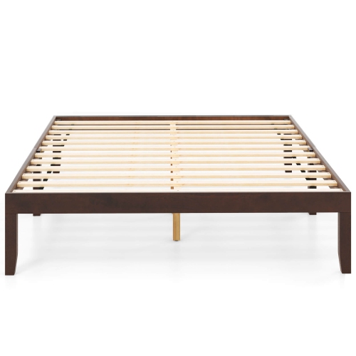 Cadre de grand lit plateforme en bois de 14&nbsp;po de Costway avec pattes en hévéa, rangement sous le lit, brun