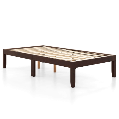 Costway Twin Size Wooden Platform Bed Frame 14" with Rubber Wood Legs Under-bed Storage Brown
