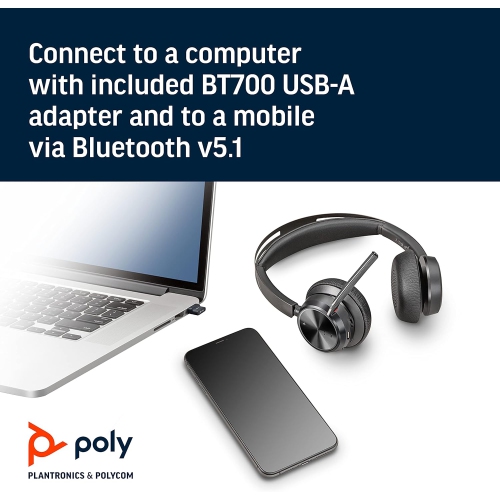 Poly - Voyager Focus 2 UC USB-A Headset - Bluetooth Dual-Ear (Stereo) Headset with Boom Mic - USB-A PC/Mac Compatible - Active Noise Canceling