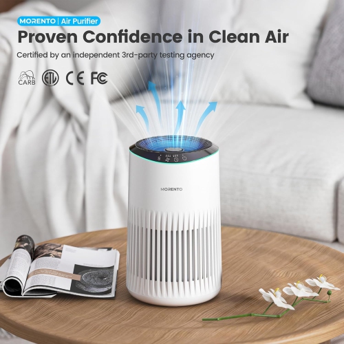 MORENTO MR2566 Air Purifier for Home, Air Purifier for Smoke Pet Dander Odors with Fragrance Sponge with Sleep Mode for Bedroom, White
